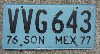 Mexico Sonora 1976 / 77 License Plate Vvg 643