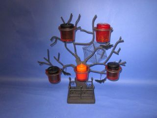 Metal Halloween Tree With Cob Web And Bats 5 Candle Holder With Scented Candles