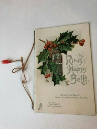 Ring Happy Bells - Raphael Tuck Antique Victorian Christmas Booklet W/string