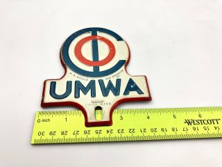 Vintage 1930 ' s UMWA United Coal Mine Workera Gas Oil License Plate Topper emblem 4
