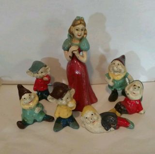 Vintage Cast Iron Walt Disney Snow White & 6 Dwarfs