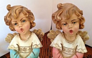 Vintage CHRISTMAS CAROLER ANGEL Figurines Set of 2 Signed by Artist Hard Rubber 2