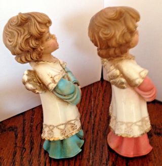 Vintage CHRISTMAS CAROLER ANGEL Figurines Set of 2 Signed by Artist Hard Rubber 3