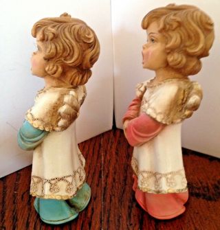 Vintage CHRISTMAS CAROLER ANGEL Figurines Set of 2 Signed by Artist Hard Rubber 5