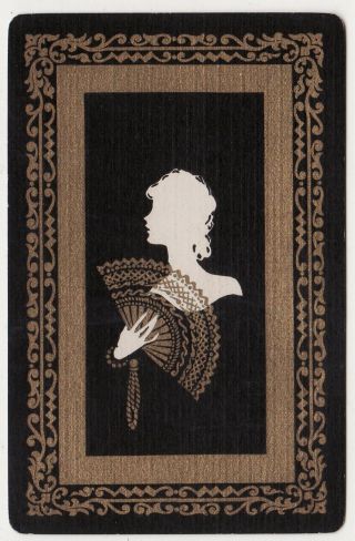 Deco Ladies Silhouette Fan (black/gold) Single Vintage Swap/playing Card