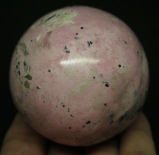 58mm 12.  3oz Natural Pink Rhodochrosite Hematite Crystal Sphere Ball