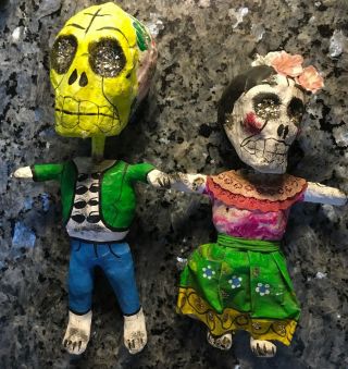Vtg.  Paper Mache Catrina Skeleton Lady And Man “day Of The Dead " Mexican Folk Art