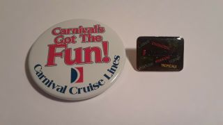 Vintage Carnival Cruise Line Button 2 1/4 Inch Plus 1 Enamel Pinback Pin