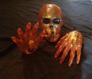 Scary Halloween Lighted Skeleton Skull Head & Hands 7 " H