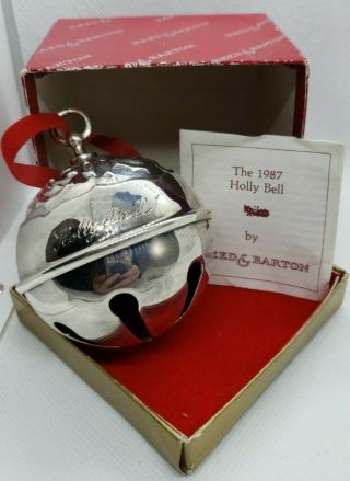1987 Reed & Barton Annual Silver Plate Holly Bell Christmas Ornament