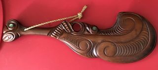 Maori Zealand Hand Carved Wood Club Albone Eyes
