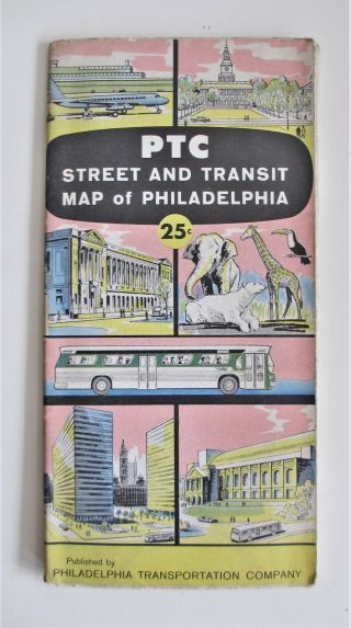 Vintage 1966 Ptc Philadelphia Street Map Guide Subway Trolley Bus