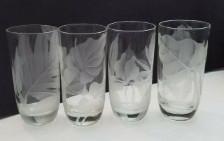Vintage Arts Hawaii Set Of Four Etched Floral 5 1/2 " Water Glasses