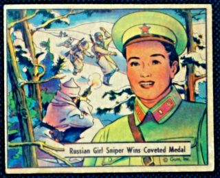 Authentic Vintage 1941 War Gum Trading Card 85 Russian Girl Sniper Wins Medal