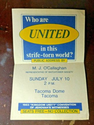 Watchtower Convention Invitation Handbill Jehovah Witness Tacoma Dome 1983