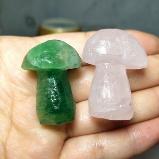 35g Natural Green Pink Purple Fluorite Crystal Hand Carved Polished Mushrooms2pc