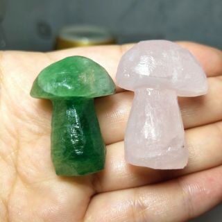 35g Natural Green Pink Purple Fluorite Crystal Hand Carved Polished Mushrooms2pc 3