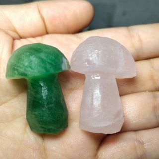 35g Natural Green Pink Purple Fluorite Crystal Hand Carved Polished Mushrooms2pc 4