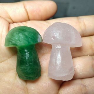 35g Natural Green Pink Purple Fluorite Crystal Hand Carved Polished Mushrooms2pc 5