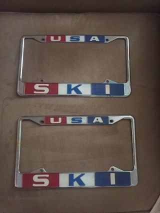 Vintage Usa Ski Red,  White & Blue Robert Brown Co License Plate Frames Rare