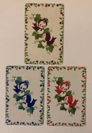 3 Vintage Playing Cards Deco Songbirds Color Variations 2 Blank Swaps