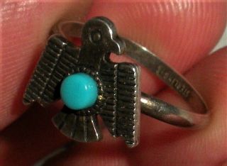 Vintage C.  1950 Navajo Sterling Silver Ring Turquoise Thunderbird Vafo