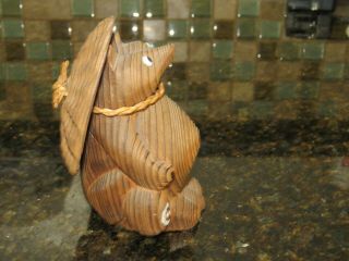 Vintage TANUKI Japanese Cedar cryptomeria Wood Carving okimono figurine 2