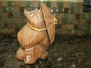 Vintage TANUKI Japanese Cedar cryptomeria Wood Carving okimono figurine 5
