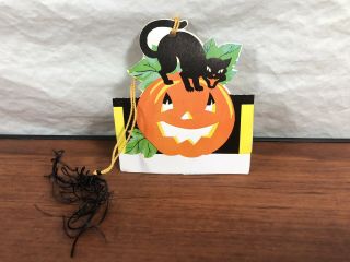 Vintage Nos 1940’s Halloween Collectible Black Cat And Jack - O - Lantern Tally Card