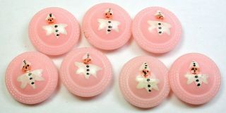 Set Of 7 Vintage Pink Polymer Buttons Hand Painted Clown Design 11/16 "