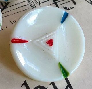 8 Vtg Art Deco Hand - Painted Milk White Czech Glass Buttons Pyramid Centers Tesla