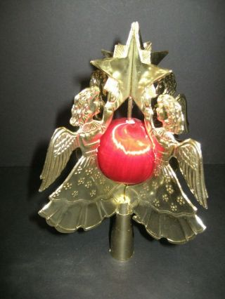 Vtg 50s - 60s Gold Angel Christmas Tree Topper With Red Satin Ornament Decoration