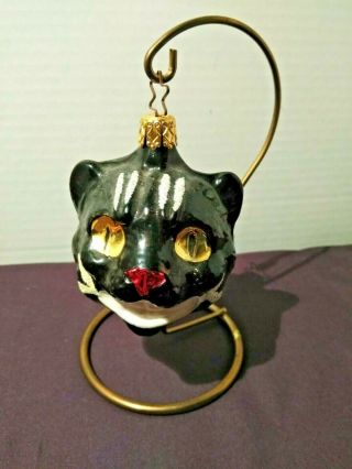 Vintage Black Cat Glass Ornament Creepy Smile Inge Glass Germany