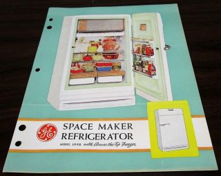 Vtg 1954 Ge General Electric Space Maker Refrigerator Lb - 92l Dealer Brochure T
