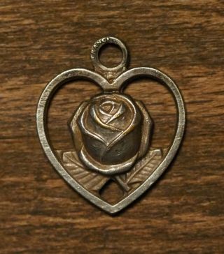Antique Religious Silvered Medal Pendant The Rose Of Saint Therese Of Lisieux
