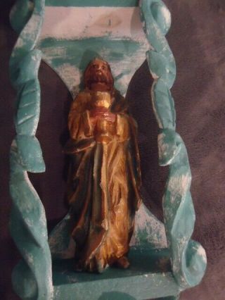 Vintage MEXICAN RELIGIOUS WOOD Carved Jesus in Niche 5