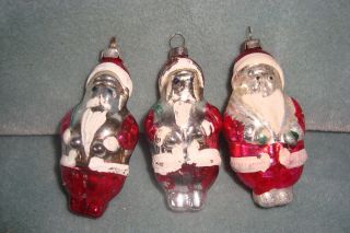 3 Old Christmas Mercury Glass Ornaments Santas With Sacks