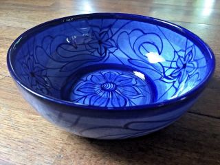 Large 9 " Cobalt Blue Mexican Art Pottery Bowl Signed By Artist Noe Suro Mexico