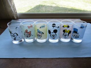 Set Of 6 Vintage Frosted Disney Juice Glasses Mickey Minnie Donald Daisey Euc