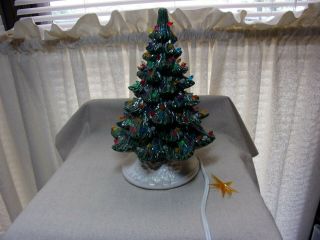 Ceramic Green 9 1/2 " Tall Christmas Tree With Multi - Color Lights