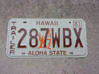 Hawaii 1981 Trailer License Plate 287 Wbx