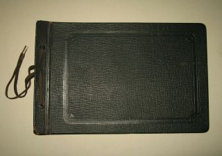 Old Vintage Antique Embossed Black Leather Photo Album Scrapbook 11 " X 7¼ "