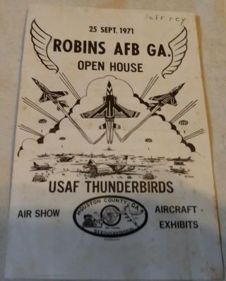 Robins Afb Ga Open House Usaf Thunderbirds Air Show Vtg Vintage Sept 1971 Paper