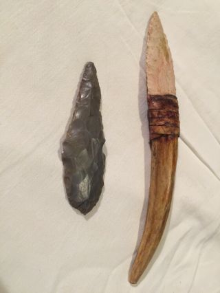 Indian Artifacts Knife Handmade With Deer,  Moose Elk Antler & Arrowhead