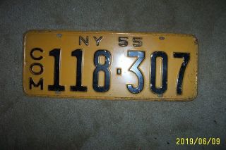 1955 Large Commercial Yellow York State License Plate 118 307