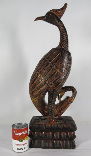 Vintage Bali/philippines Large Carved Wood Folk Art Peacock/bird Of Paradise Yqz