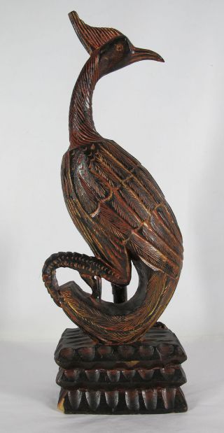 Vintage Bali/Philippines Large Carved Wood Folk Art Peacock/Bird of Paradise yqz 4