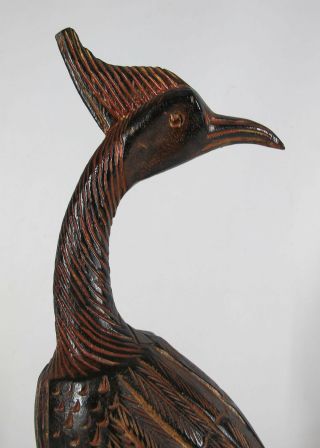 Vintage Bali/Philippines Large Carved Wood Folk Art Peacock/Bird of Paradise yqz 6
