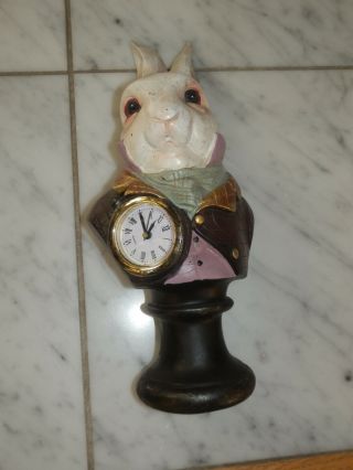 Alice In Wonderland The White Rabbit With Clock Bookend Bookstand Rare Disney