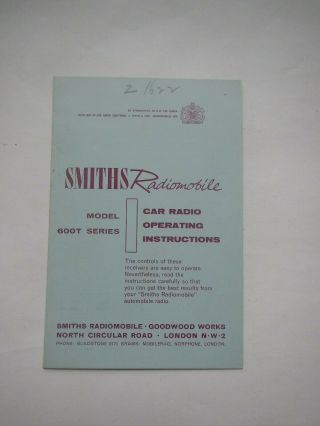 Smiths Radiomobile Operating Instructions,  Model 600t
